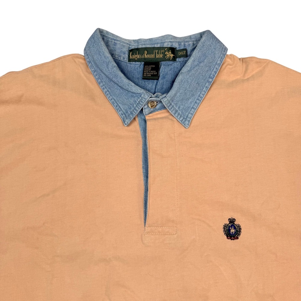 Vintage Knights Of The Round‎ Table Shirt Men's Tan With Denim Collar 1XLT